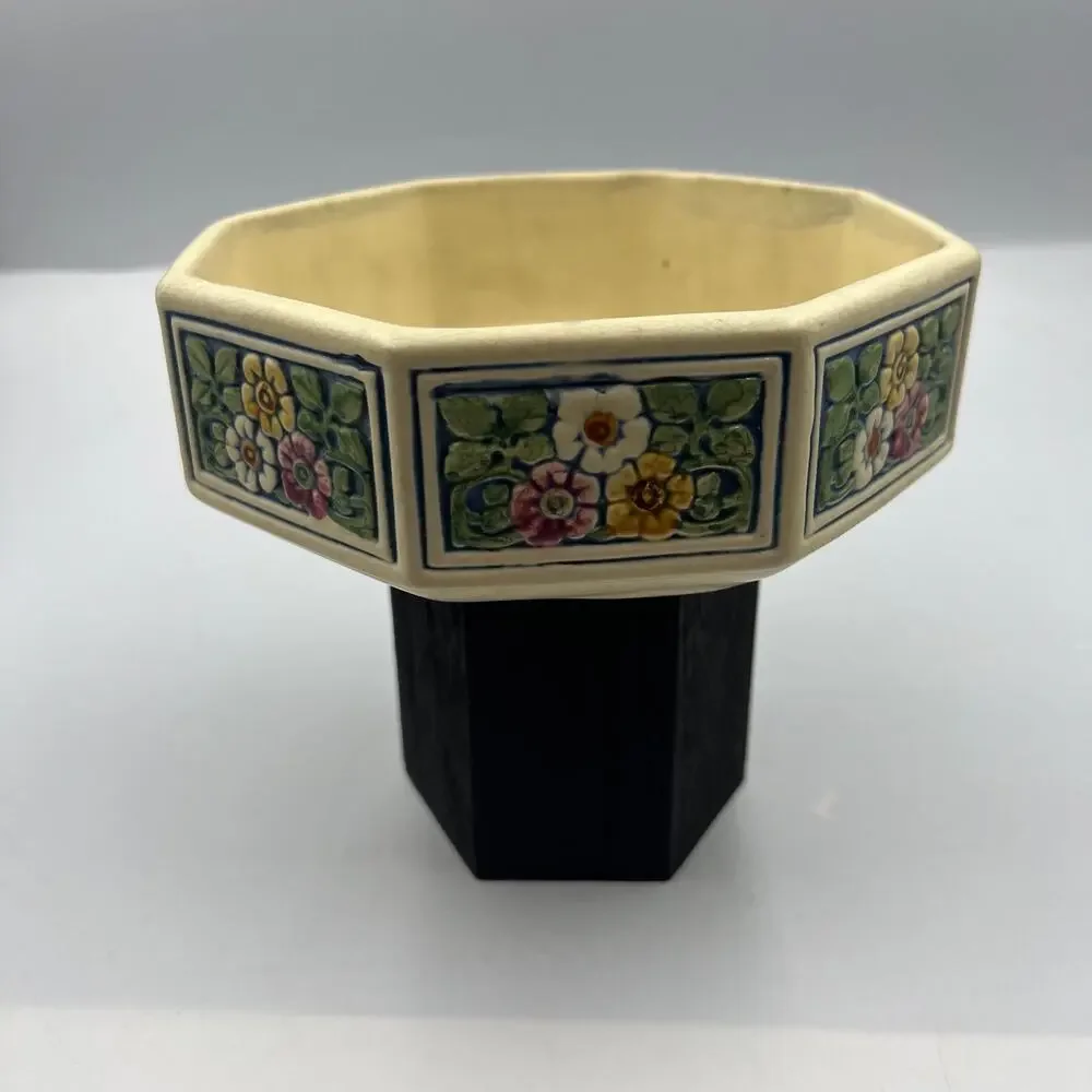 Vintage Weller Art Pottery Florala Shallow Bowl Planter Oval 1920's Cottage Core